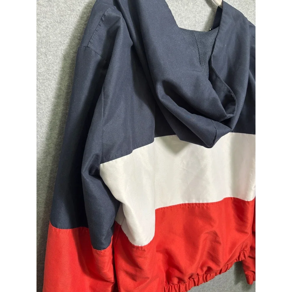 Forever‎ 21 Colorblock Cropped Windbreaker Jacket Red Navy White Large Coastal